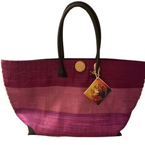The Madagascar Craft Company Raffia Bag - 24x13.5 6.5 shades of purples NWT